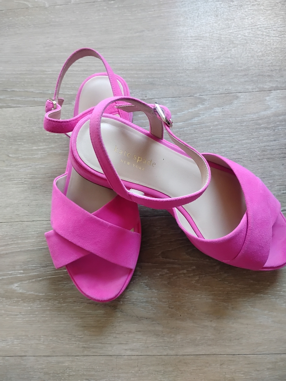 kate spade Bright Pink Suede Crisscross Ankle-Strap Sandals